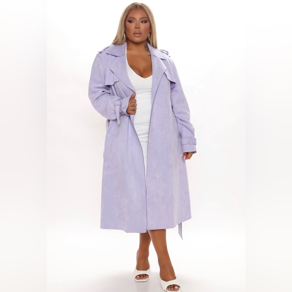Faux Suede Plus Size Trench Coat Jacket Lavender NWOT